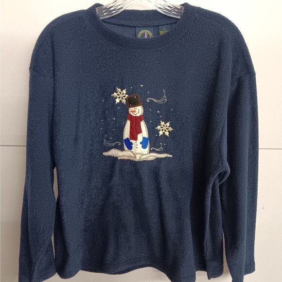 EUC Lighthouse Apparel L Navy Snowman Applique Embroidery Fleece - Picture 1 of 4